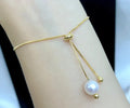 B460 8-9mm 925 Sterling Silver Gold Plated Wholesale Freshwater Pearl Charm Bracelet  Bangle Fancy Jewelry for Women