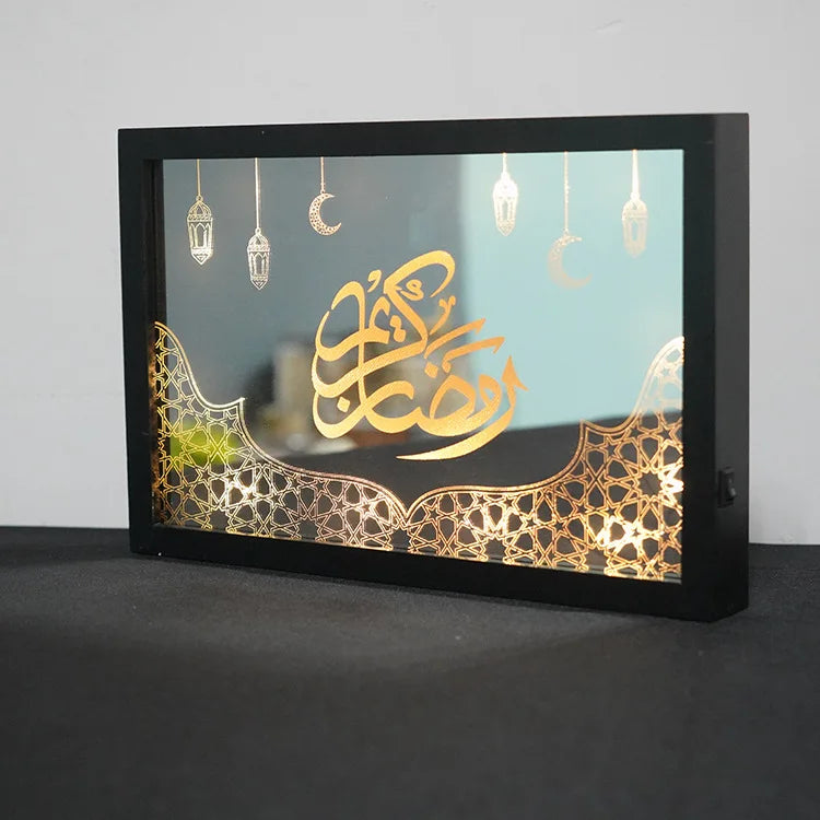 Pafu 2023 New Arrival Muslin Ramadan LED Light Home Art Craft Eid Mubarak Decorative Lamp Wooden Craft Decoration