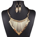 New Fashion African Jewelry Sets Gold Plated Statement Bib Necklace Geometric Long Tassel Alloy Collar Hoop Drop Earrings