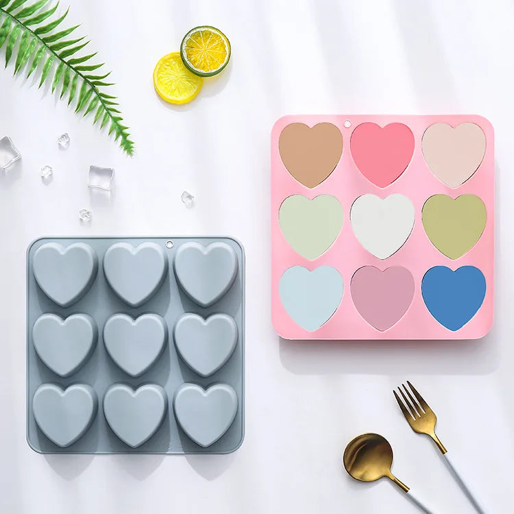 9-Grid Love Shape Silicone Mold 3D Commercial Disposable Bread Cake and Chocolate Baking Pan for DIY Decorative Purpose