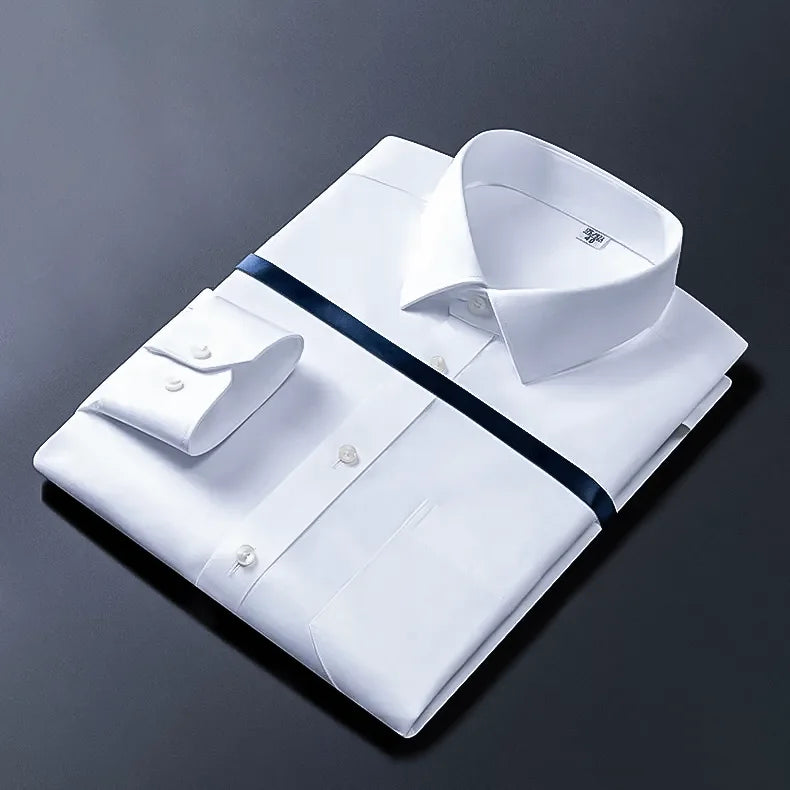 Custom Polyester Cotton Dress Shirts Solid White Business Work Shirt Long Sleeve Slim Fit Formal Men's Shirts