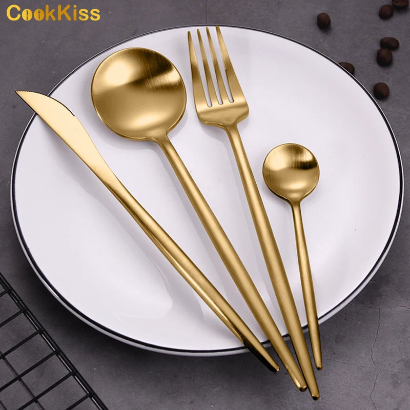 Stainless Steel SS304 Classic Eco-Friendly Metal Cutlery Set Gold/Silver/Rose Gold Wedding Tableware Gift Box Custom Flatware