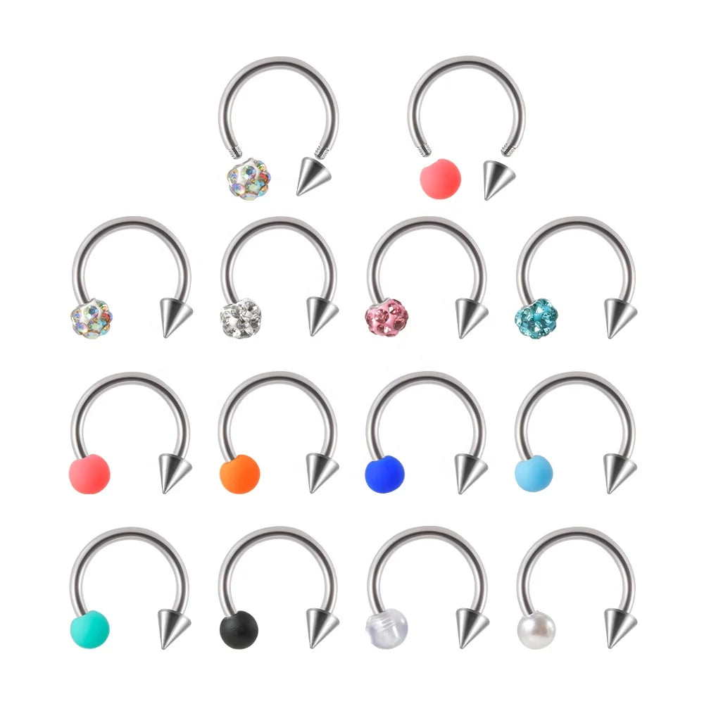 Stainless Steel Horseshoe Rubber Zircon Balls Nose Septum Rings Lip Piercing Jewelry Cartilage Helix Tragus Wedding Gift