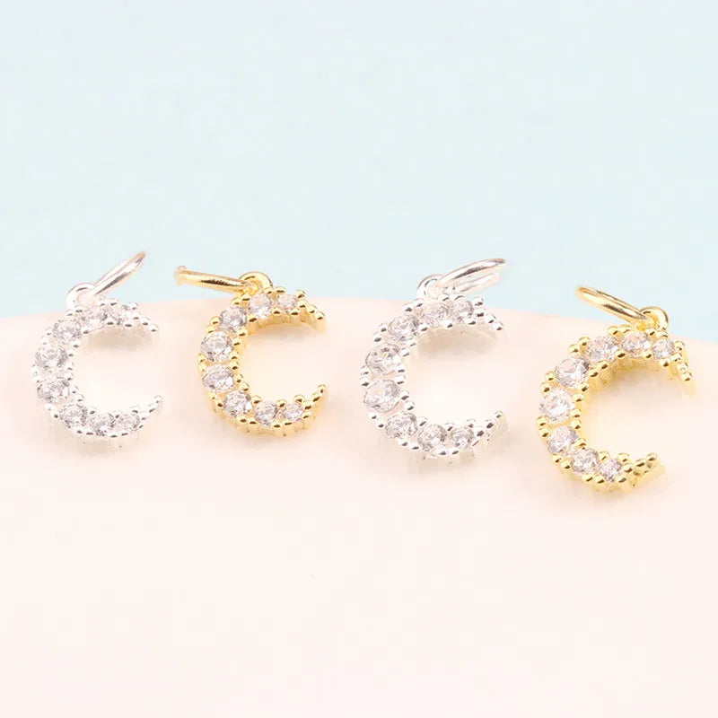Wholesale Shiny CZ 925 Sterling Silver Crescent Moon Pendant Accessories for Jewelry Making