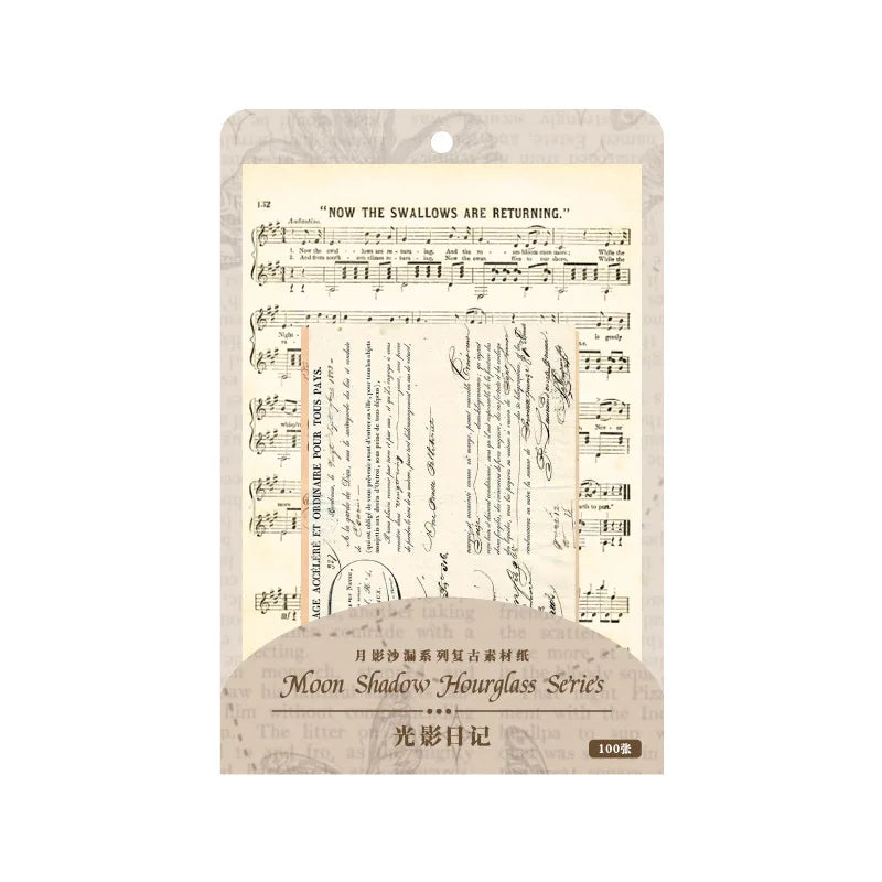 100 Sheets/pack Retro Material Paper Moon Shadow Hourglass Series Large Capacity 100 Sheets Into the Handbook Collage Base Paper