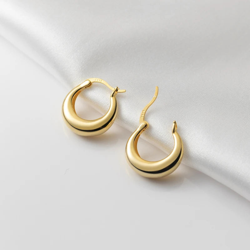 Trendy Geometric Crooked Boat 18K Gold Plated Clip Earrings for Women Real 925 Sterling Silver Fine Jewelry