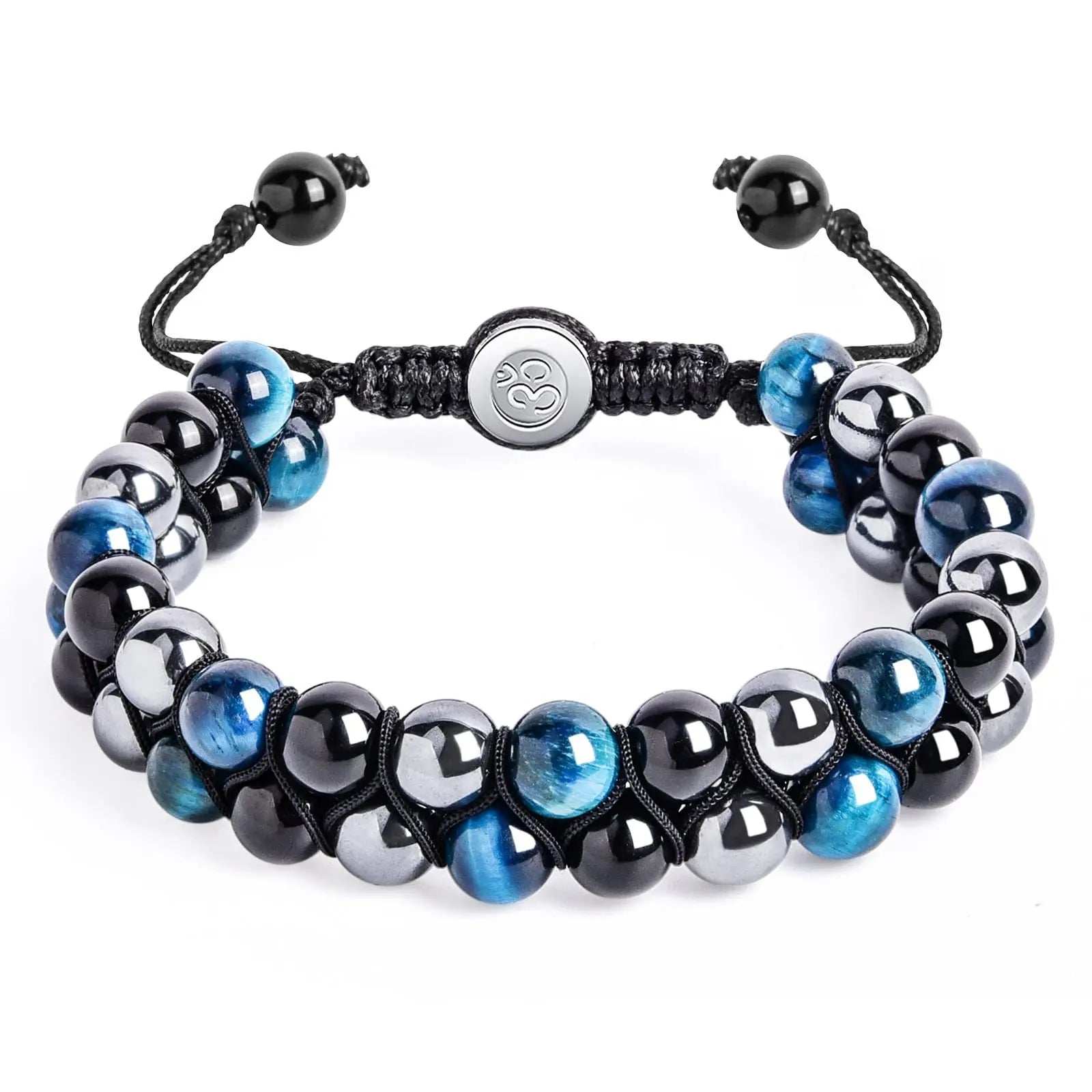 Handmade Layered Evil Eye Beaded Natural Stone Bracelet Black Obsidian Hematite Tiger Eye Lava Magnetic Health Men Women Jewelry