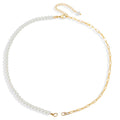 EManco Unisex Stainless Steel Paperclip Chain 4MM Imitation Pearls with Upgraded Lobster Clasp Connector for Jewelry Making Gift