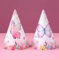 Butterfly Happy Birthday Cone Paper Birthday Hats Pompom Pink Hat Baby Shower Hats Children Adults Party Supplies Birthday Decor
