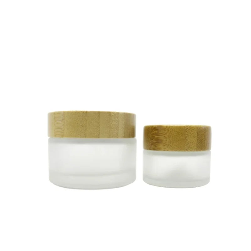 Bamboo Lid Glass Jar Cosmetic Wooden Cosmetic Packaging Empty Glass Jar with Bamboo Lid clear Frosted Glass Jar Bamboo