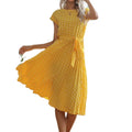 Summer Polka Dots Sleeveless Pleated Dresses for Women High Waist Midi Elegant Office Green Lady Dinner Party Vacation Clothes