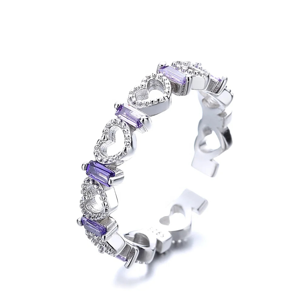 925 Sliver New Fashion Heart Multi-color Ring Heart Diamond Ring European and American Women Wedding Ring