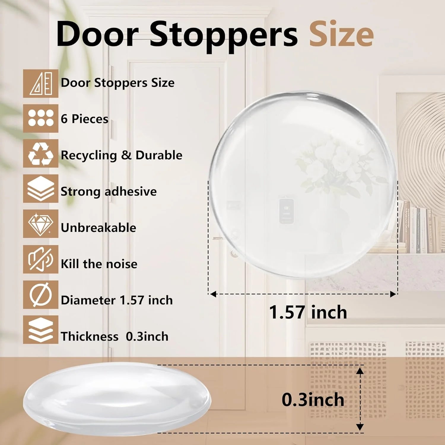 Door Stop Wall Protectors Clear Self Adhesive Reusable Stopping Wall Damage & Noise From Door Durable Shock Absorbent & Discreet