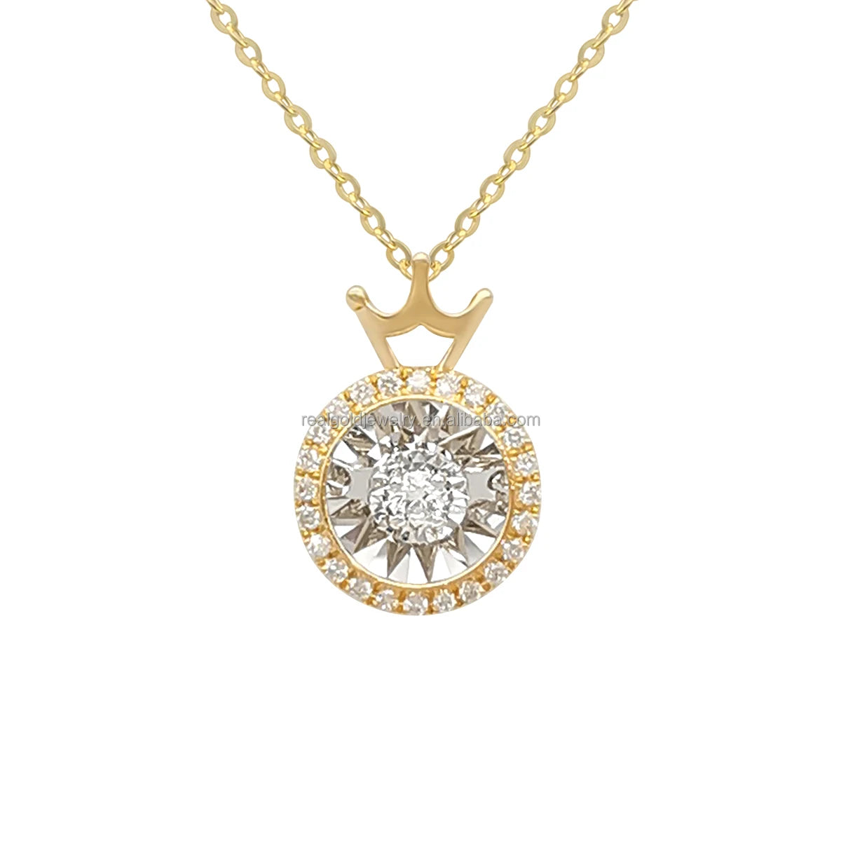 Fine Jewelry Crown Pendant 18K Solid Gold Dancing Diamond Necklace Women Wedding Jewelry Au750 Yellow Gold Chinese Gold Necklace