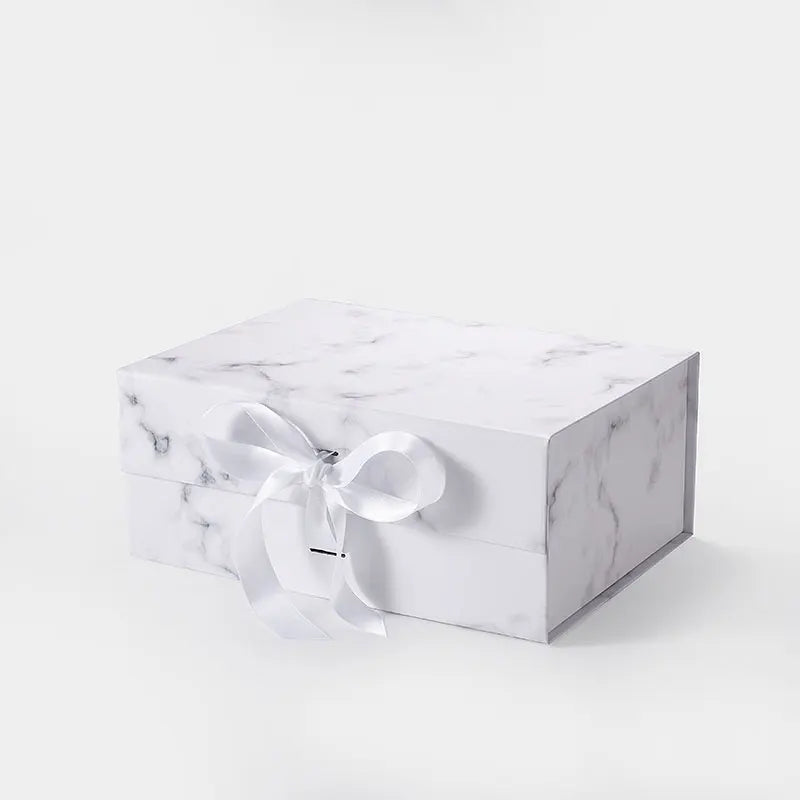 Personalized Marble Printed Elegant Magnetic Closure Ribbon Gift Hamper Boxes Wholesale