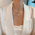 NEW Design Handmade Pearl Necklace Zircon Bling Bling Flower OT Buckle Necklace Imitation Pearl Flower Necklace