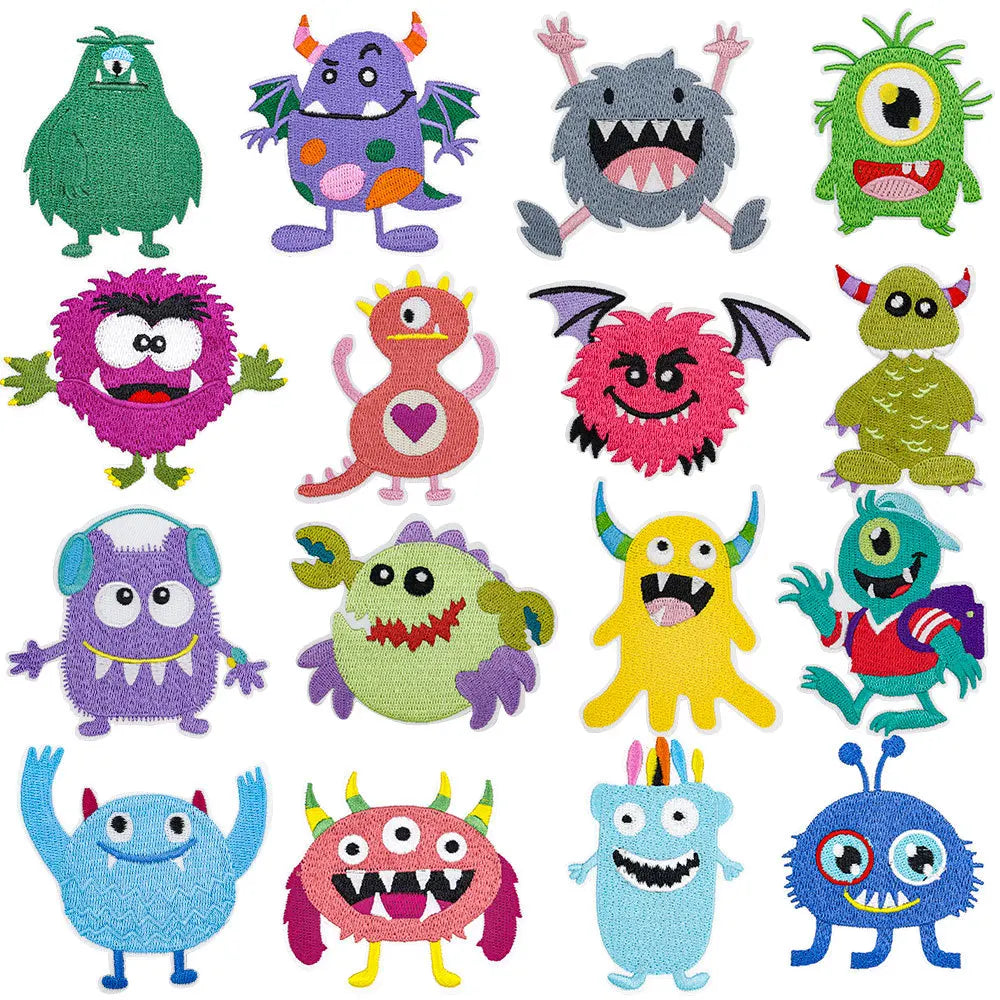 New Design Iron on Embroidery Cartoon Cute  Little Monster  Patch Applique for Hat Clothes Decoration