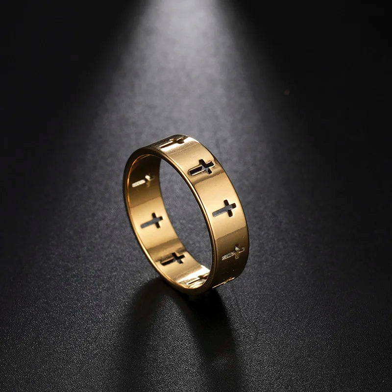 Faith Gold Cross Ring for Man Stainless Steel Cross Ring Woman  Supernatural Cross Engagement Promotion Gift Finger Ring Jewelry