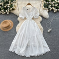 Summer Design V Neck Bubble Sleeve White Embroidery Vacation Casual Dresses for Women