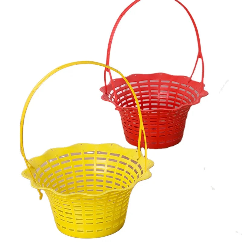 Portable Flower Arrangement Container Small Plastic Hollow Woven Flower Basket with Handle for Ancestral Worship