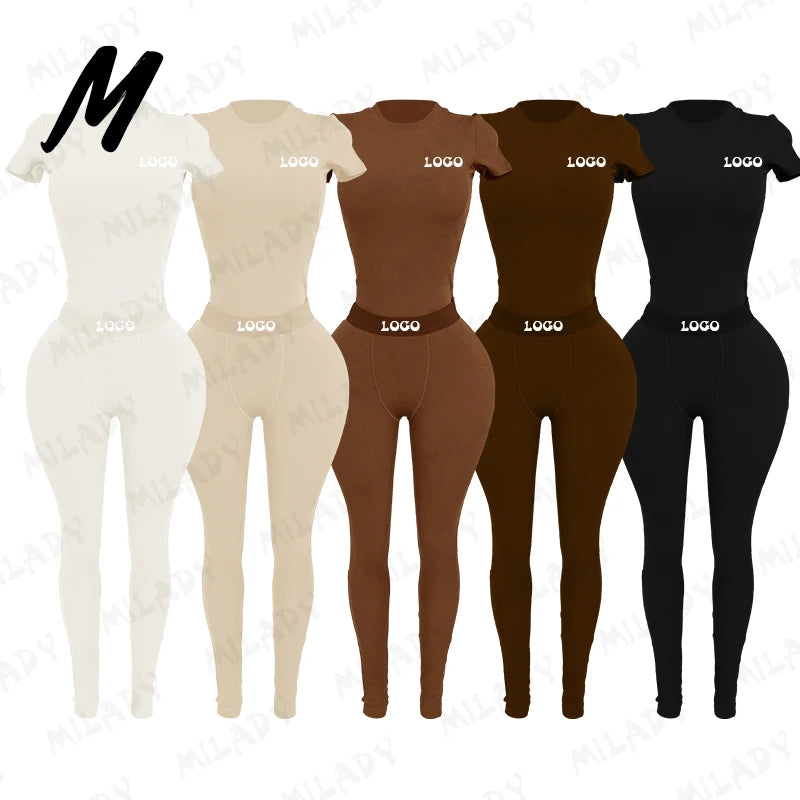 OEM Ribbed Loungewear Women Sets Long Sleeve and Leggings Set Custom Logo Two Piece Skinny Set Clothing for Women 2024 Winter