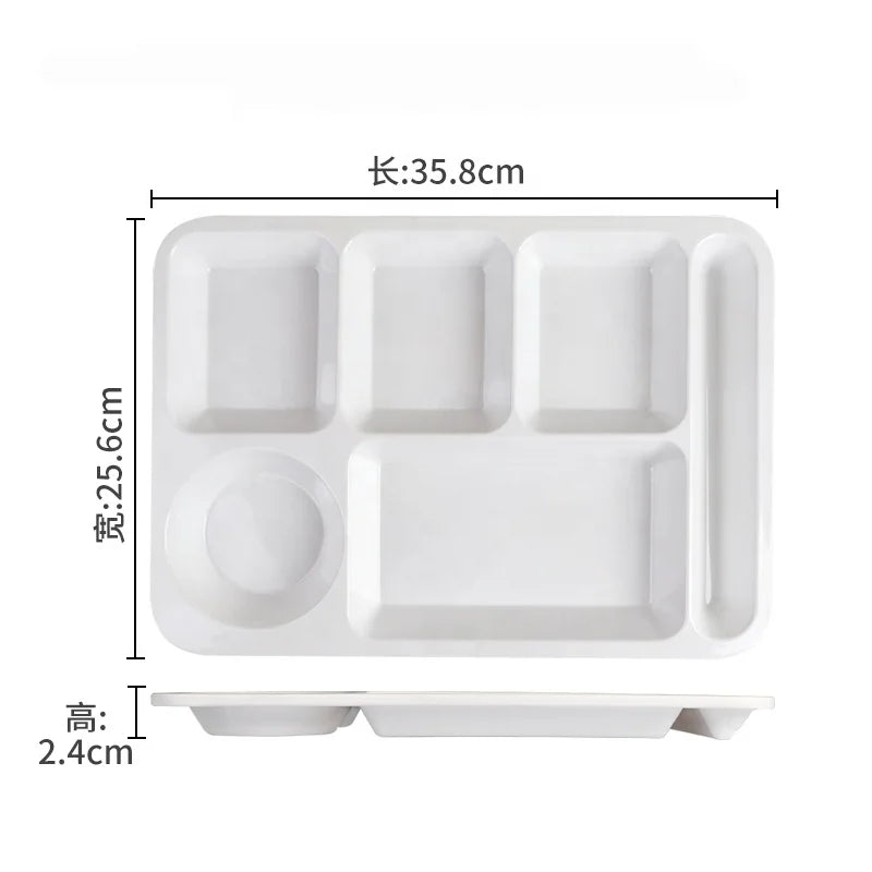 Factory Reusable Canteen Serving Fast Food Portion Divided Melamine 6 Compartments Tray