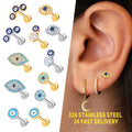 In Stock Stainless Steel Helix Piercing Flat Back Stud Silver Gold Plated Evil Eyes Series Labret Lobe Ear Stud