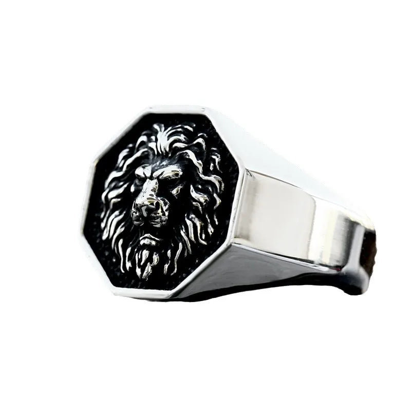 Wholesale Hot Selling Unique Men's Stainless Steel Lion Head Ring Titanium Steel Signet Finger Ring Fo Dad Boyfriend Gift