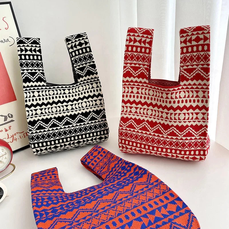 Landfond Accessory Women's Tote Aesthetic Crocheted Bags Shoulder Tote Bag for School Handbag