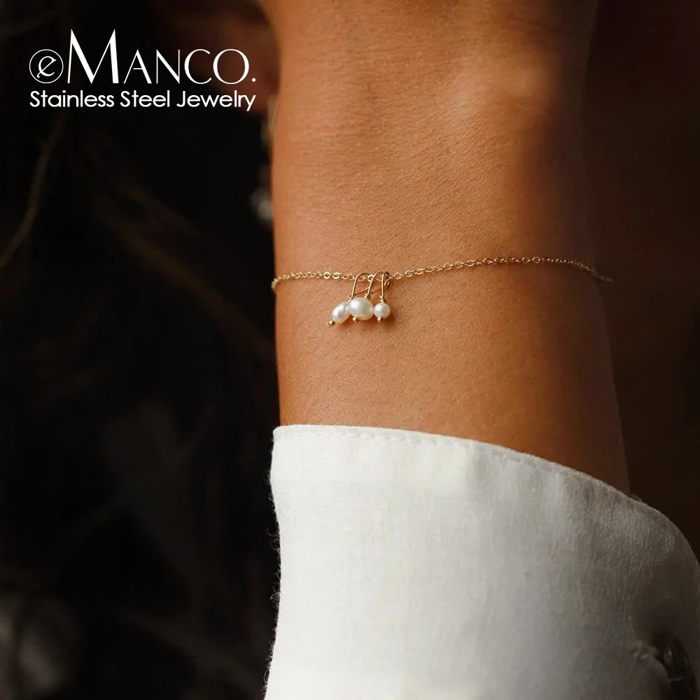 EManco 5PCS Freshwater Pearl Bracelet DIY Irregular Stainless Steel Chain Pearl Bracelet Birthday Gift