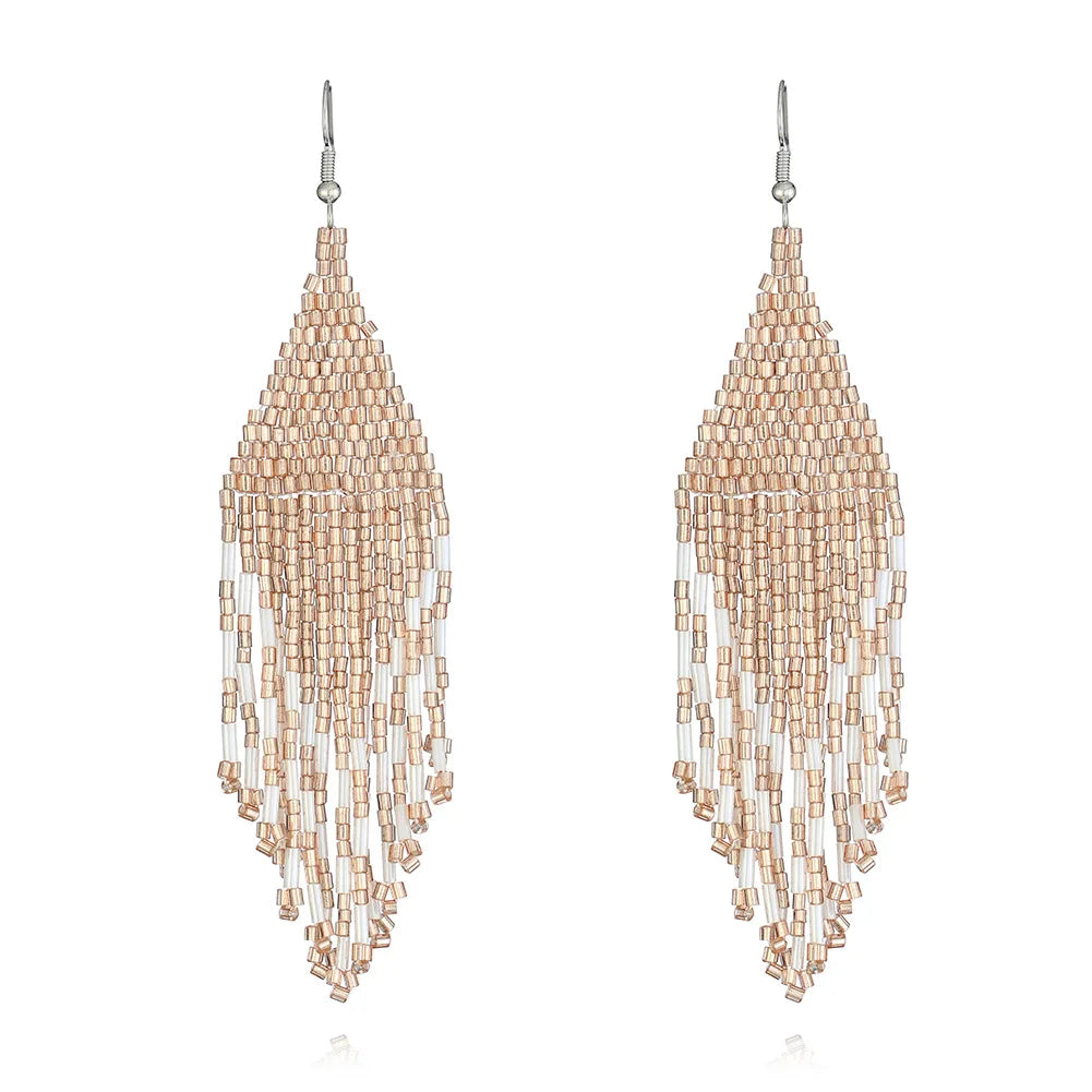 Bohemian Fringe Drop Earrings Statement Seed Bead Tribal Dangle Earrings Gift Idea for Women Girls Valentine
