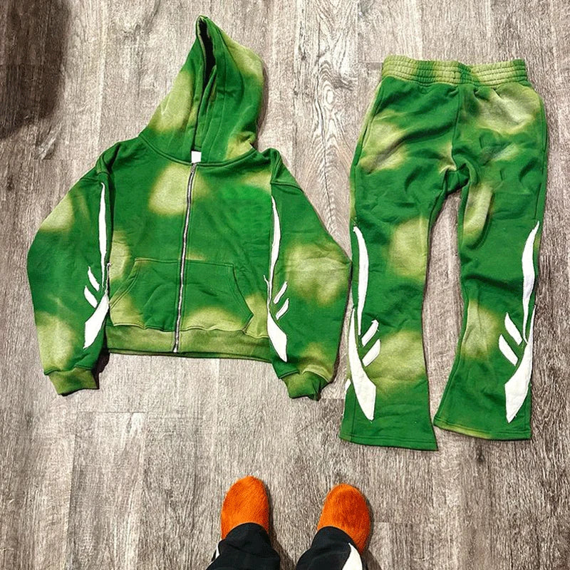 Custom Logo Tech Fleece Sun Faded Hoodie Acid Washed Zip up Hoodie Cargo Sweatpants Jogging Set Sweatsuits Tracksuits for Men