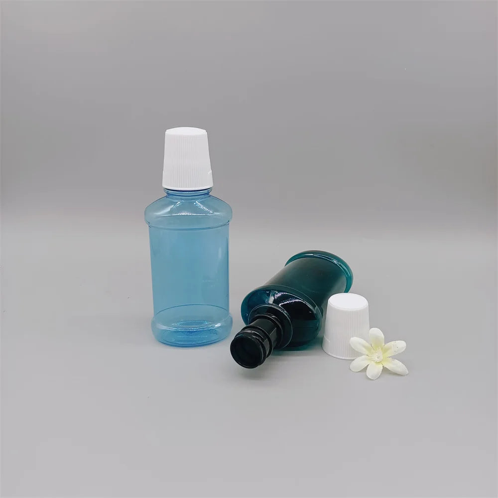 250ml Empty Oral Care Multi-Care Whitening Fresh Plastic Bottles for Mouthwash Liquid With Measuring Lid
