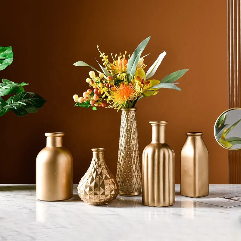 Modern Home Decor Electroplated Golden Vase Elegant Glass Small Gold Vases for Decorative