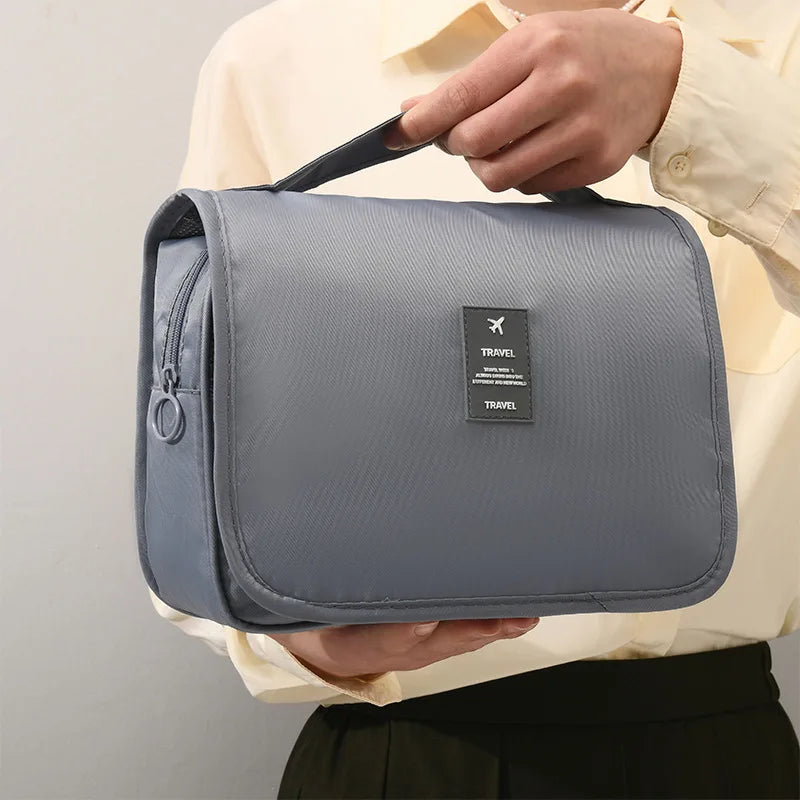 Large Capacity Portable Makeup Bag with Zipper Closure Multi-Functional Folding Hanging for Toiletry Storage Travel Bag