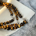 Maiou Vintage Designer Trendy Handmade Natural Stone Brown Tiger Eyes Stone Beaded Necklace for Women Girls Jewelry Ladies