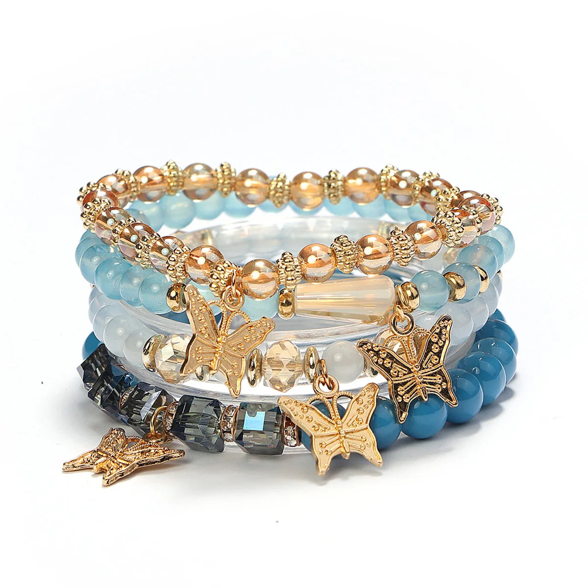 Hot Selling Boho Beach Butterfly Pendant Women Beaded Bracelet Handmade Jewelry Set Customized