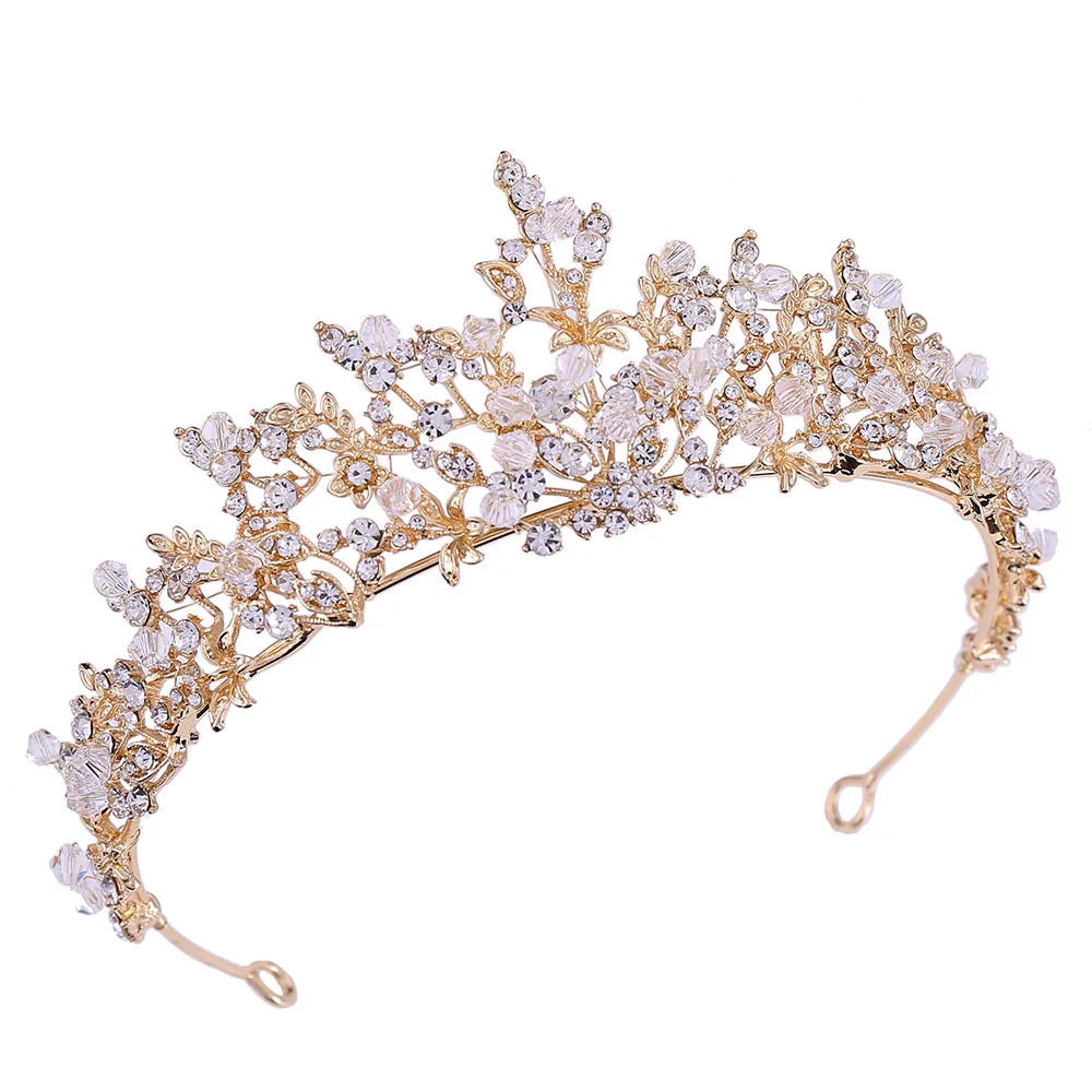 New Bride Jewelry Diamond Crown Wedding Supplies Alloy Rhinestone Headwear Exquisite Handmade Crystal Glass Fashionable 15*5.6cm