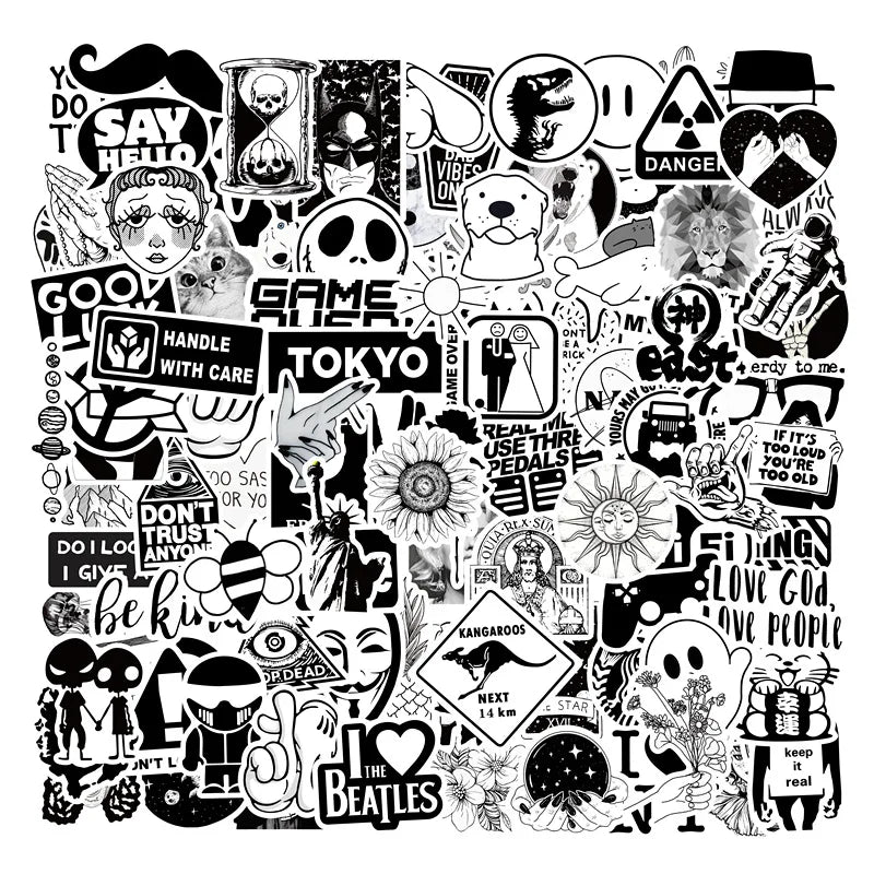 New 100Pcs Black White Logo VSCO Graffiti Stickers for Skateboard Laptop Waterproof Vinyl Brand Tide Sticker