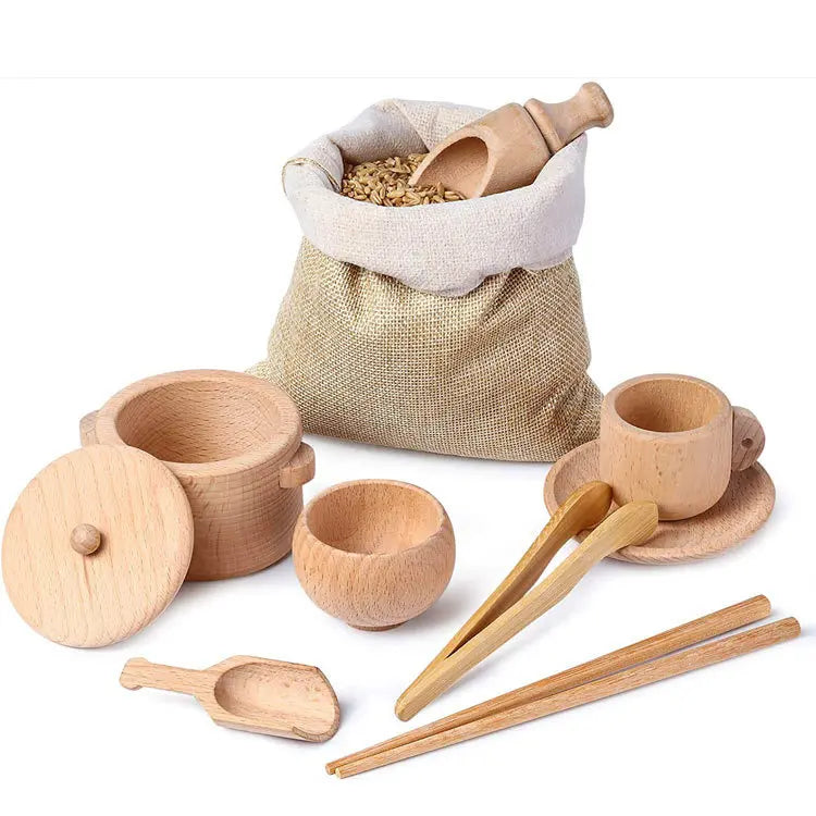 Waldorf Table Toy Children's Sensory Montessori Wooden Toy Cutlery Set Spoon and Pliers