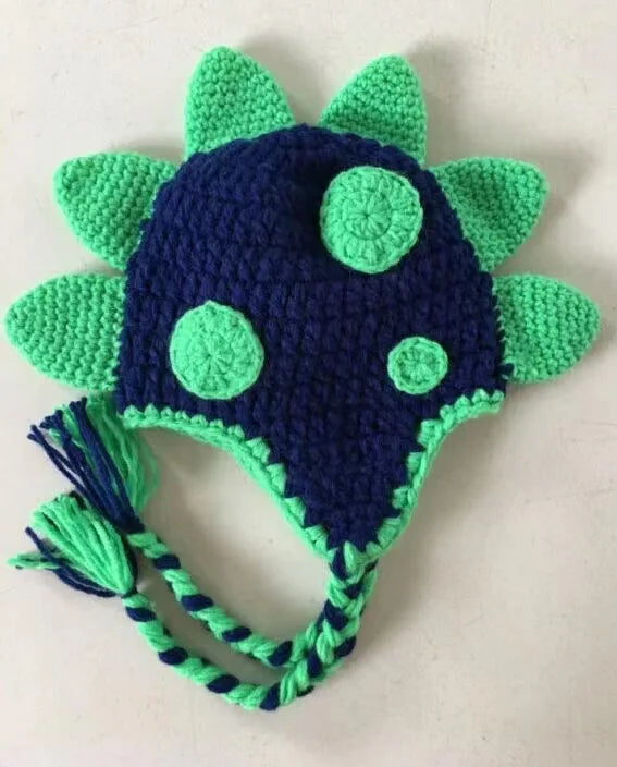 3D Embroidery Camouflage Dinosaur Beanie with Spikes and Bows for Newborns-Customizable Acrylic Baby Dragon Beanie
