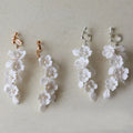 SLBRIDAL Handmade Rhinestones Crystals Pearl Ceram Flower Bridal Dangle Earring Wedding Chandelier Earring Fashion Women Jewelry