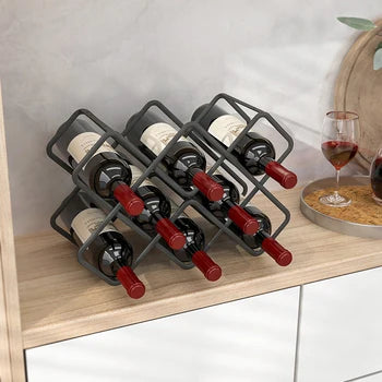 Nordic Modern Wine Rack for Countertop Black Metal with Hollow Holder Cheap Wood Panel Furniture for Home Use