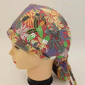 Scrub Cap for Women and Men Ponytail Scrub Caps Working Hat Head Cover with Ribbon Ties and Buttons Long Hair
