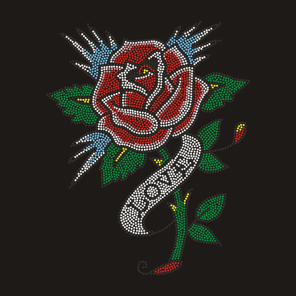 Factory Direct Hot Fix Flower Design Rhinestone T-shirt Custom logo Rhinestone Transfer for Hoodie T-shirt