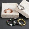 Chic Design Gold Plated Copper Beaded Finger Ring with Pearl Adjustable Handmade Elastic Beaded Ring