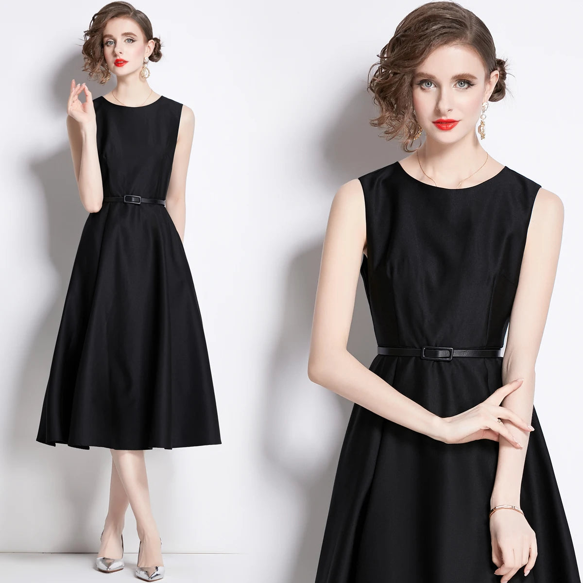 Long Skirt Women's New Summer Long Skirt Vintage Round Neck Sleeveless Casual Dress Wholesale Clothing