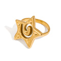 J&D Fashion Star Modern High-Polished Stainless Steel Ring 18K Gold Plated Spiral Hammered Finger Ring for Engagement Classic