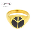 Stainless Steel Anti-war Peace Sign Ring with White Black Enamel Peace Symbol Ring Jewelry for Men Women
