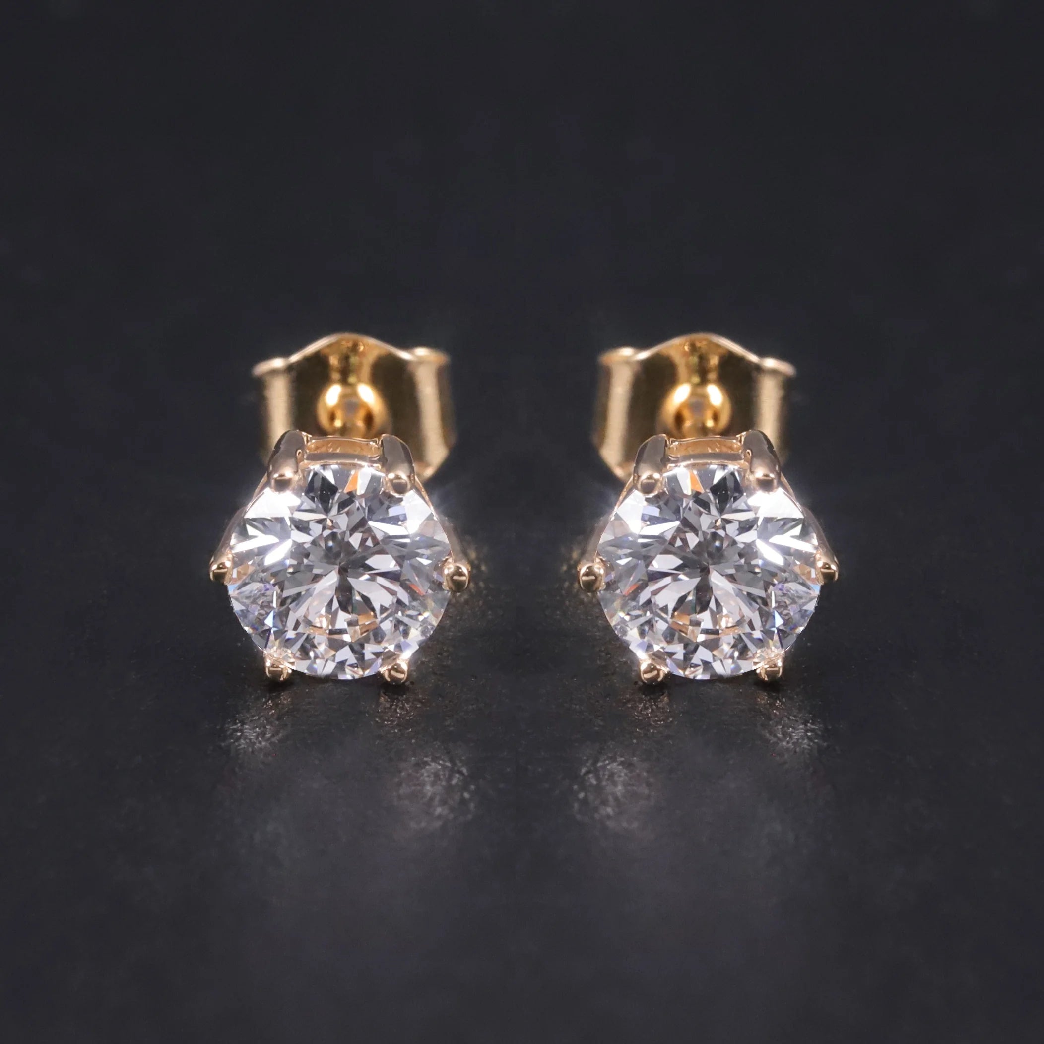 S03A Abiding Customized 6 Prongs Yellow Gold Earrings Round 5mm Cvd Hpht Lab Grown Diamond 10K 14K 18K Gold Studs Earrings